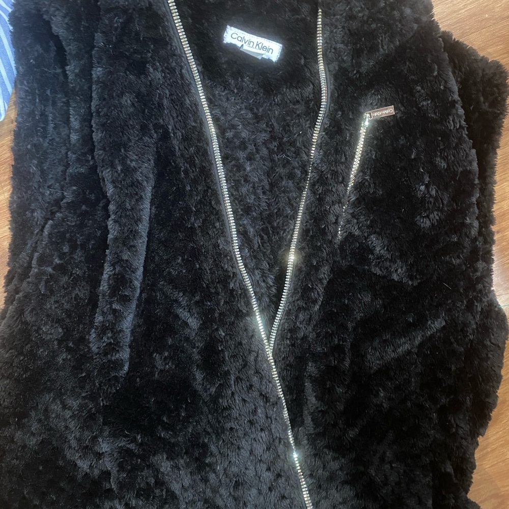 Calvin Klein Black Teddy Jacket Plush Faux Fur